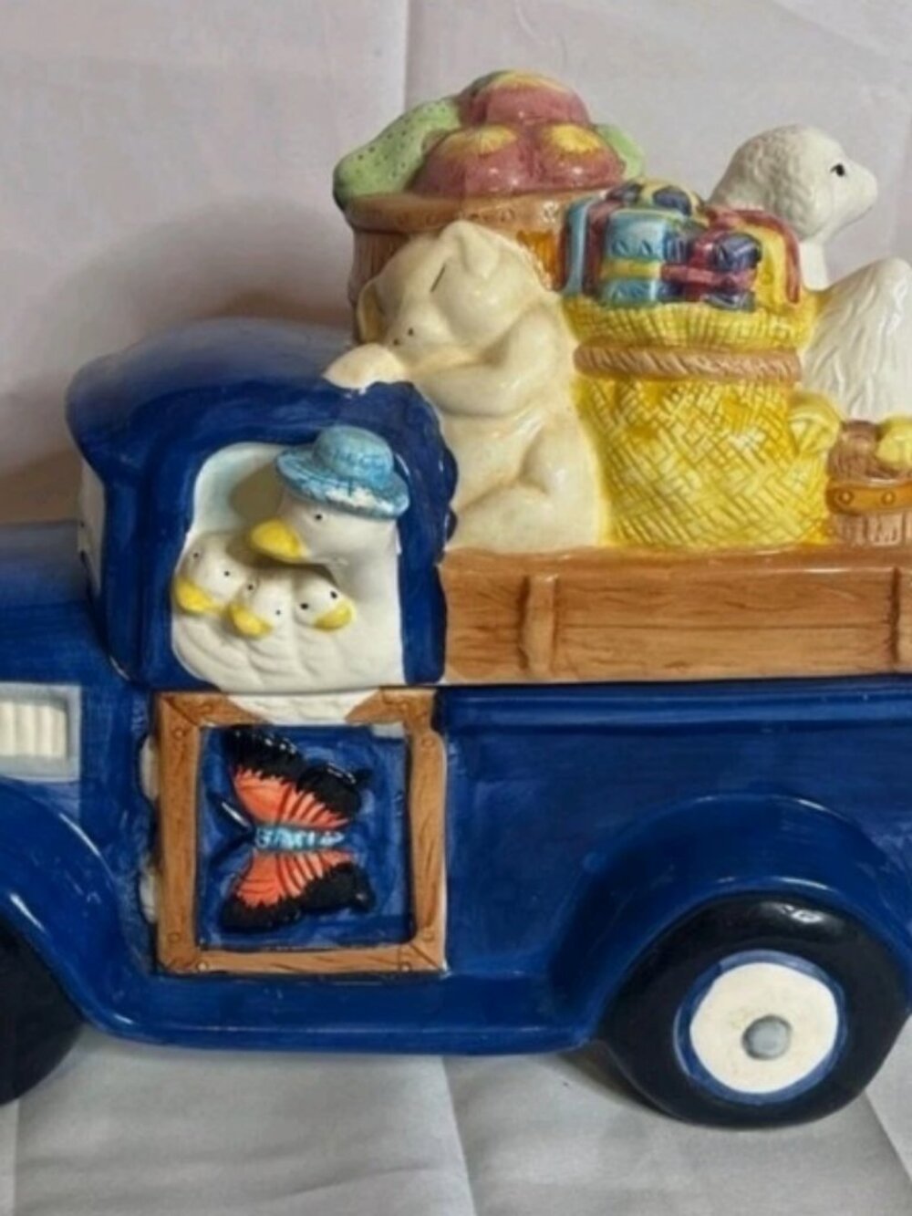 Vintage HL 2000 Blue Farm Truck Cookie Jar Ceramic Animal Crew Bunny Sheep Goose